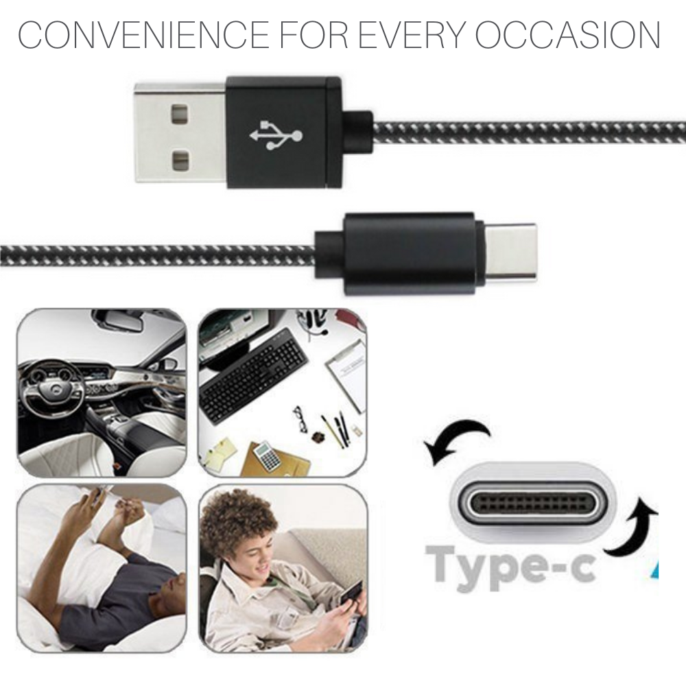 1-10 Pack Braided USB Type-C Fast Charging Data SYNC Charger Cable Cord 10FT Lot