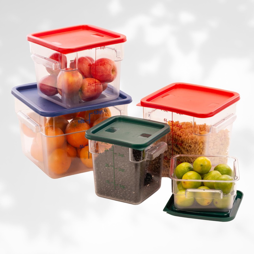 Square Food Container, 6 Quart, Polycarbonate, Reusable, Clear, NSF, (LID SOL...