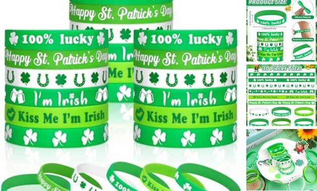 St. Patrick's Day Rubber Bracelets - 30 Pcs Lucky Shamrock Silicone