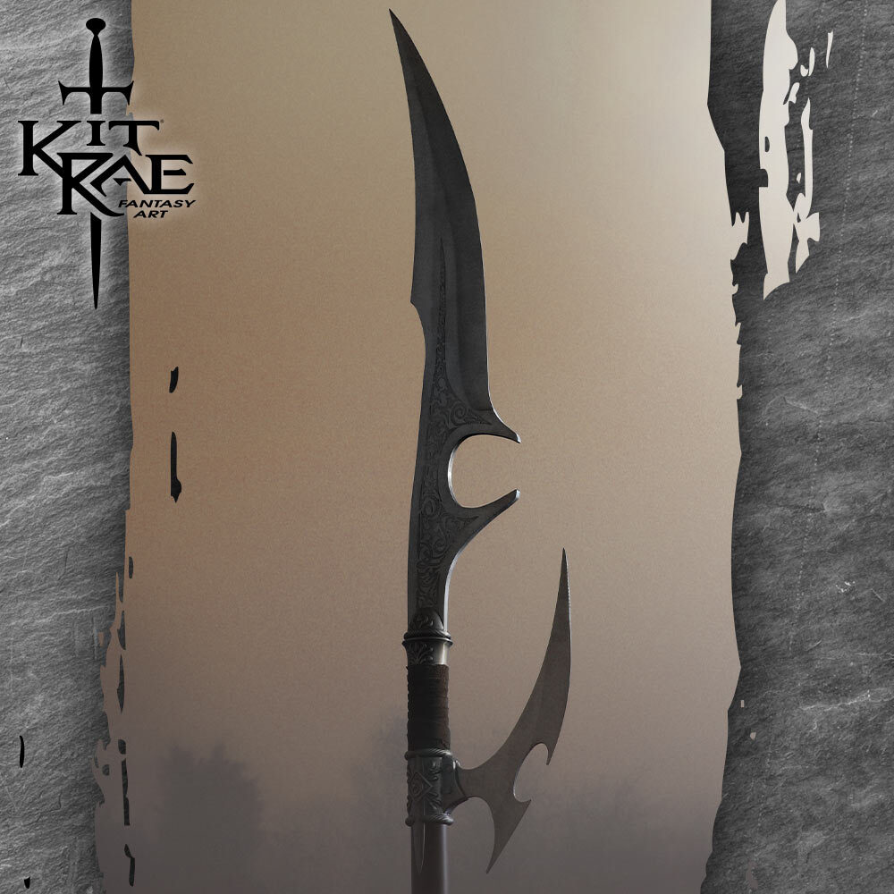 Kit Rae Ellexdrow War Spear with Art Print | Fantasy Design | 70 1/2" Overall
