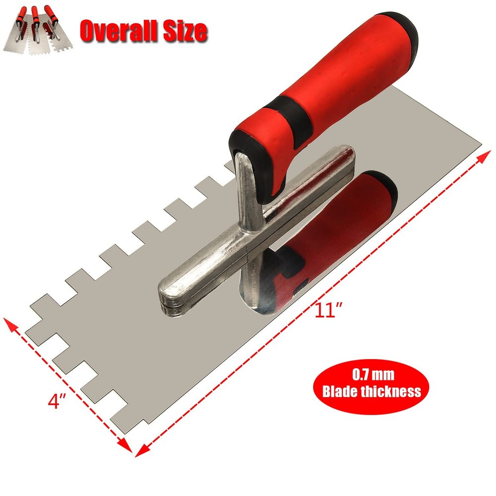 Tile Tools Stainless Steel Square Notch Trowel Set Plus Rubber Grout Float And G