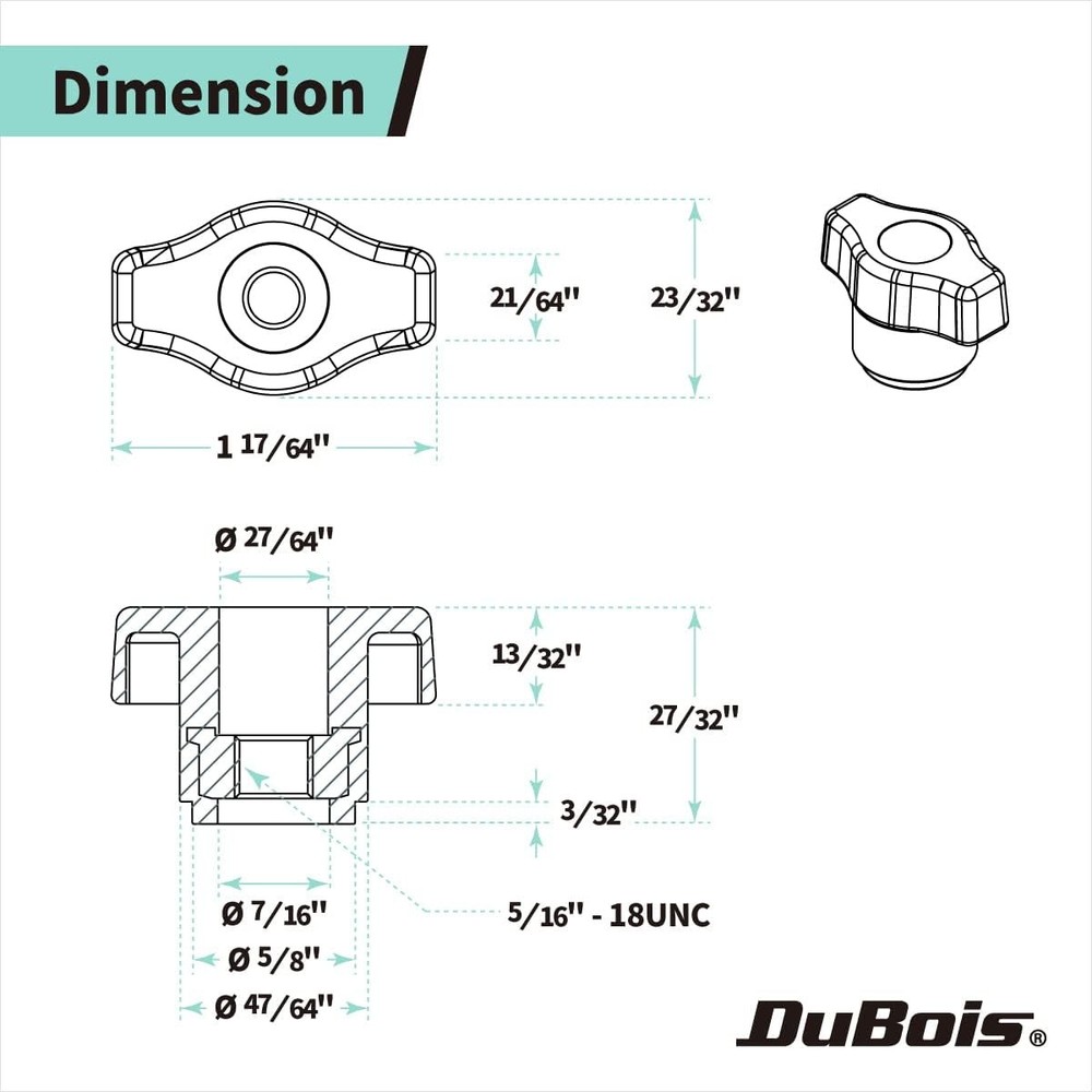 DuBois 5/16"-18 Wing Knobs 10 Pack, Clamping with 7/8 Depth, Black