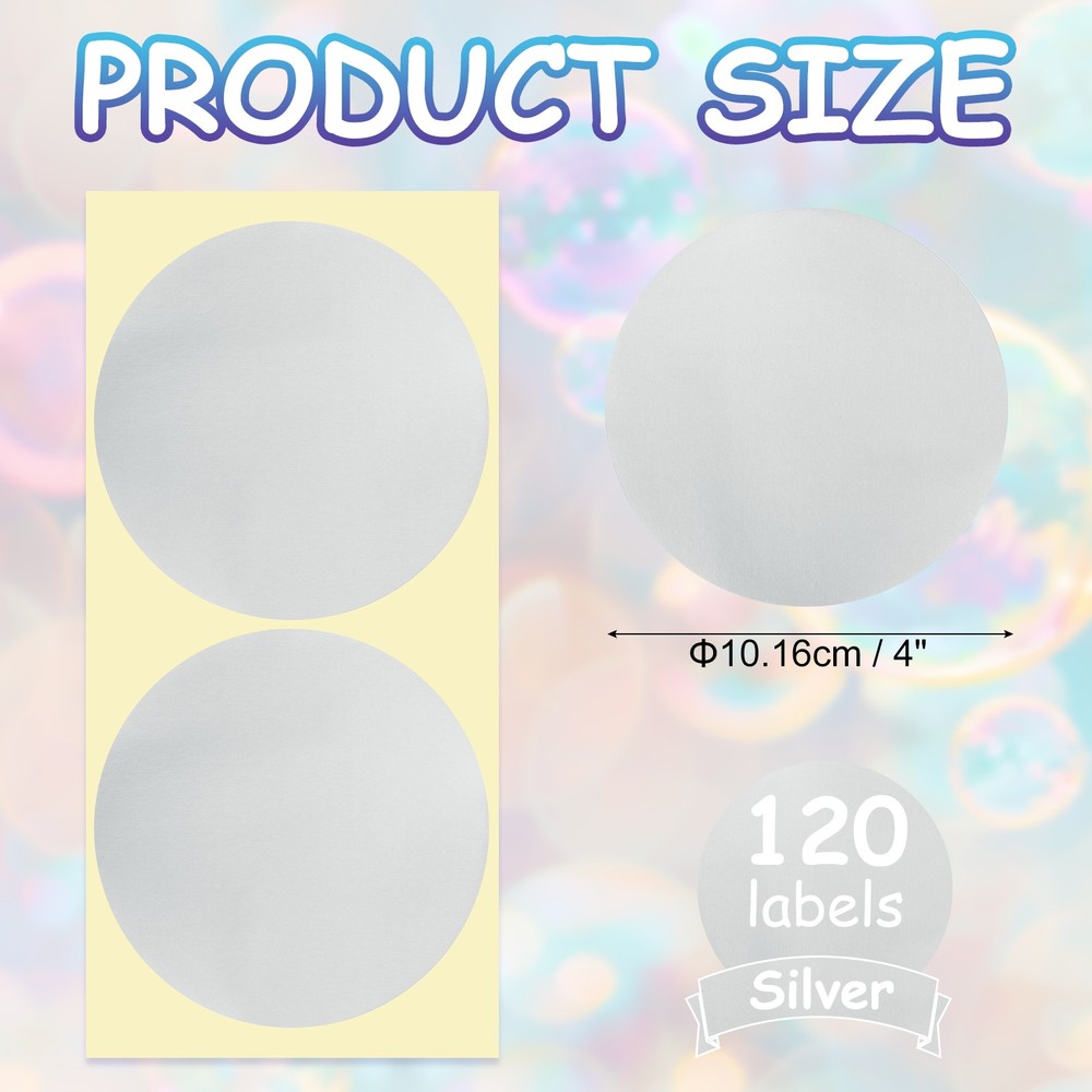 120 Pcs 4 Inch Colored Dot Stickers Labels, Silver