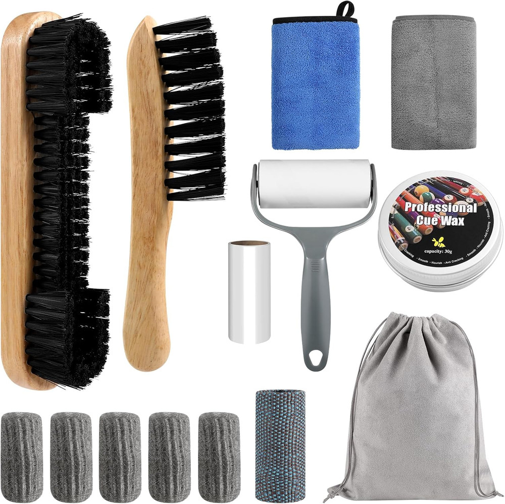 Pool Table Brush Set, 14Pcs Billiard Table Felt and Cue Cleaning Accessories wit