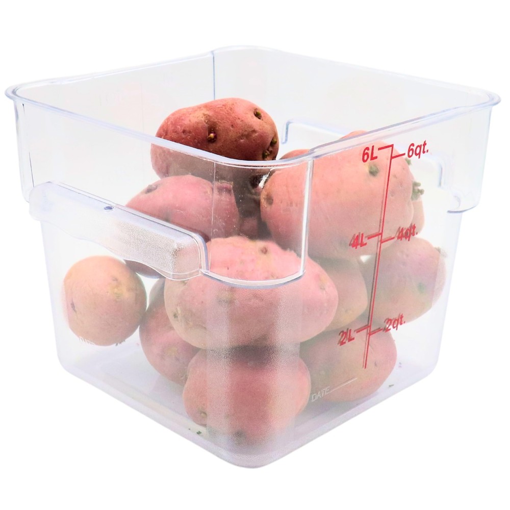 Square Food Container, 6 Quart, Polycarbonate, Reusable, Clear, NSF, (LID SOL...