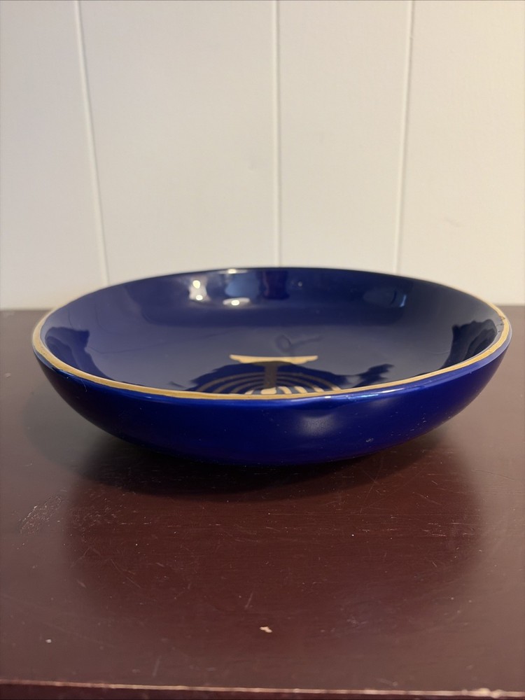 Blue Ceramic Menorah Serving Bowl Made By Palm Tree Co.