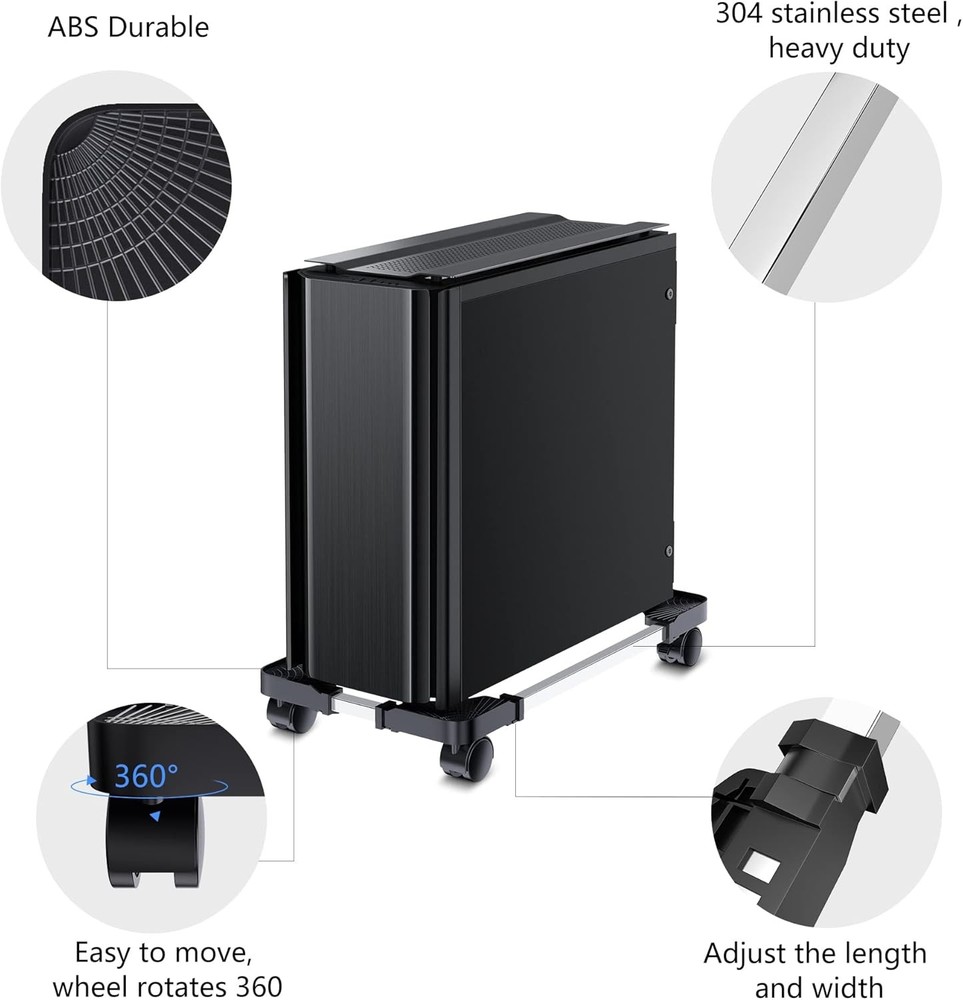 Computer Tower Stand - Adjustable PC for Most Desktop Towers - Black