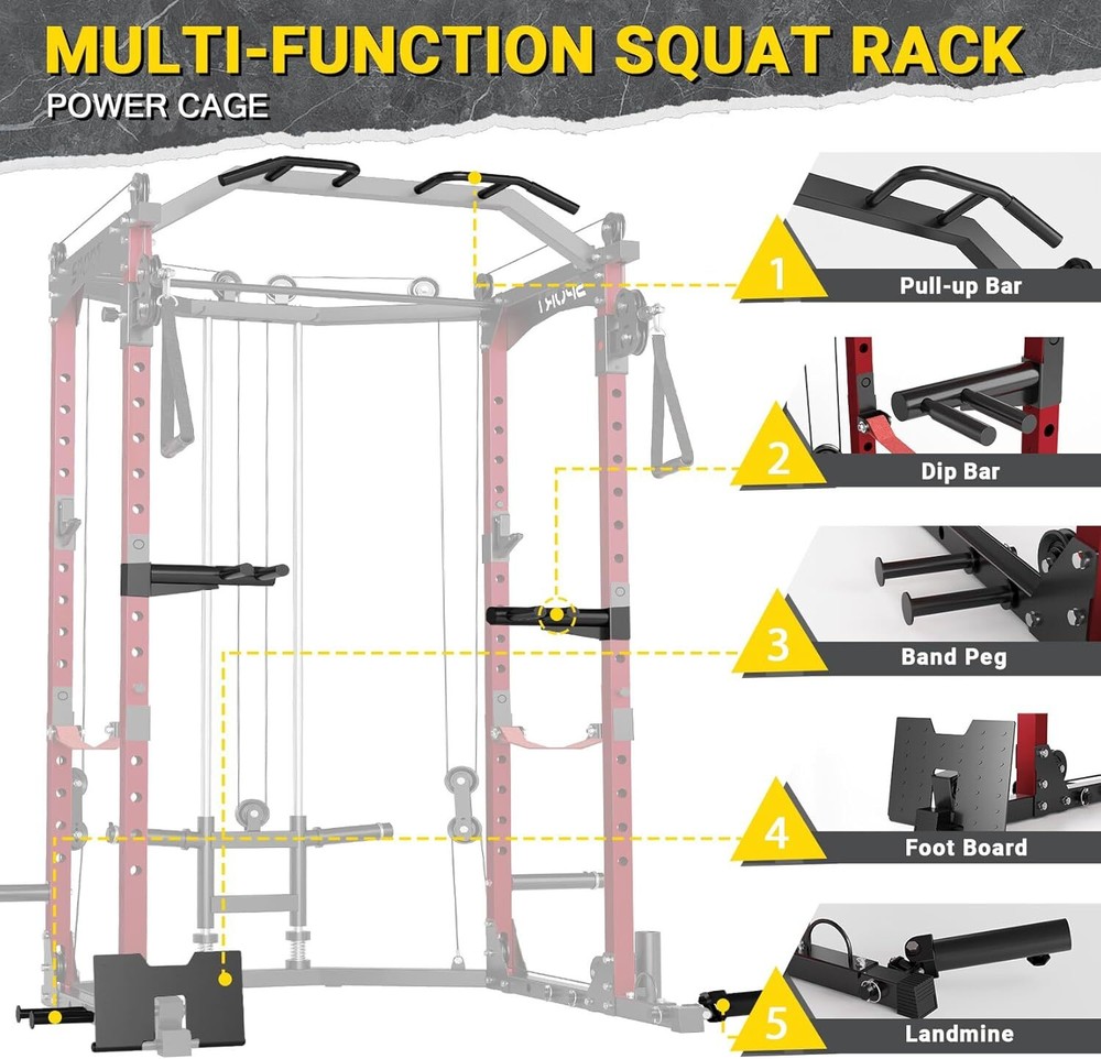 Power Cage Multi-Functional Squat Rack with Cable Crossover System for Home Gym