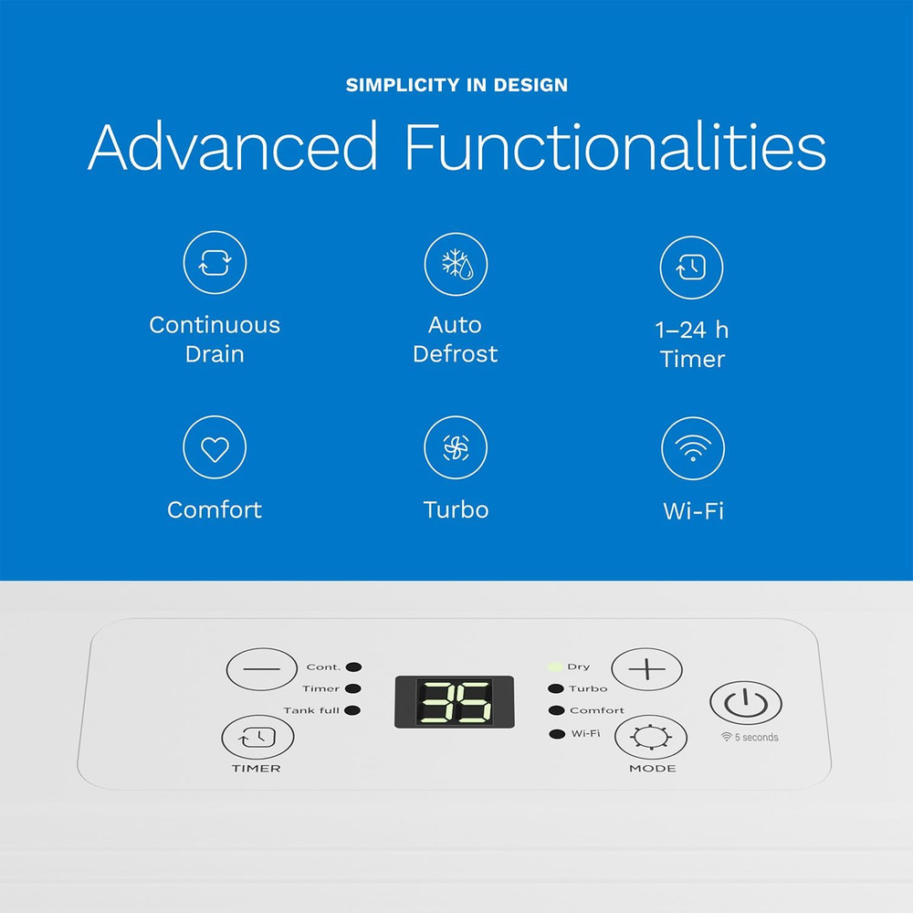 Homelabs Dehumidifier - Advanced Humidity & Moisture Control, Quiet, Efficient,
