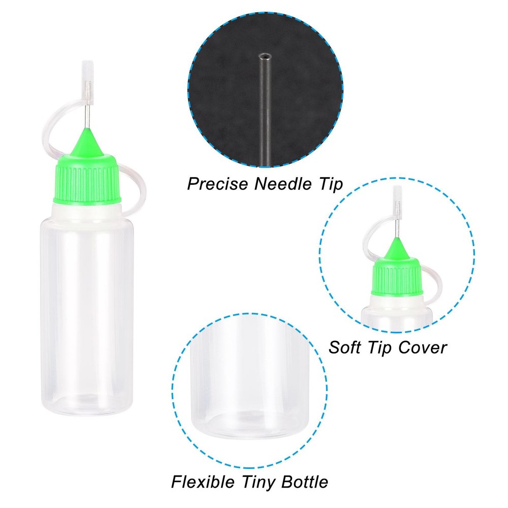Needle Tip Bottle Precision Plastic Applicator 15ml Green Hood 10pcs