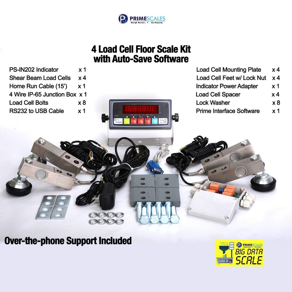 4 Load Cell Floor Scale Kit w/ Indicator Junction Box USB Cable Software