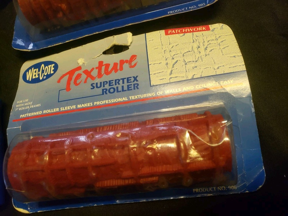 Vintage Nos 2 Wel-Cote Drywall Texture Rollers Tree Bark Patchwork Pattern Paint
