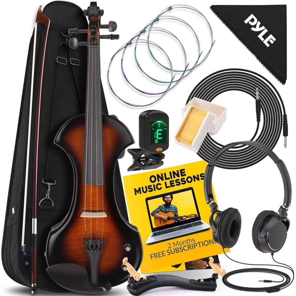 Pyle Electric Violin Stringed Instrument-Student Grade w/ Accessory kit