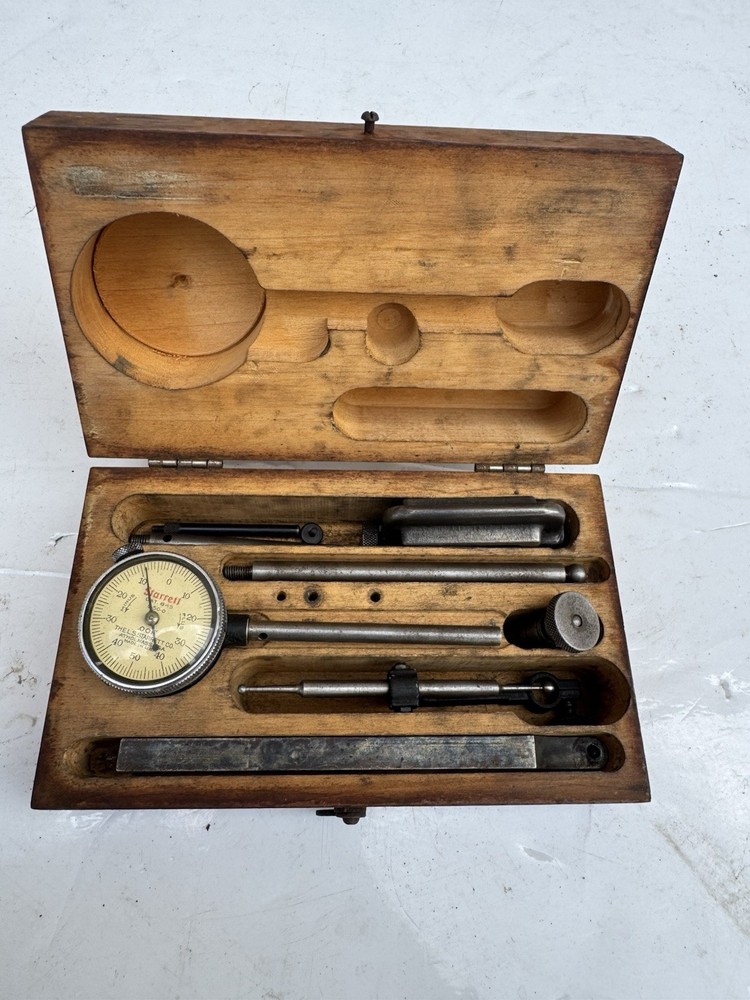 1940s Starrett #645 Universal Dial Indicator Set, Back Plunger, Caliper, Antique