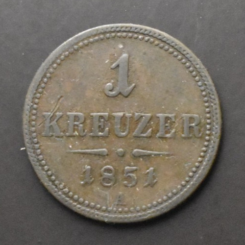 Austria  1851 A  1 Kreuzer  Copper Coin