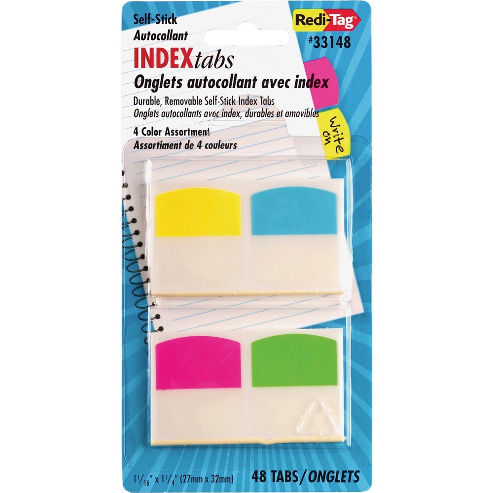 Redi-Tag RTG33148 Removable Index Tabs Assorted 48 Pack