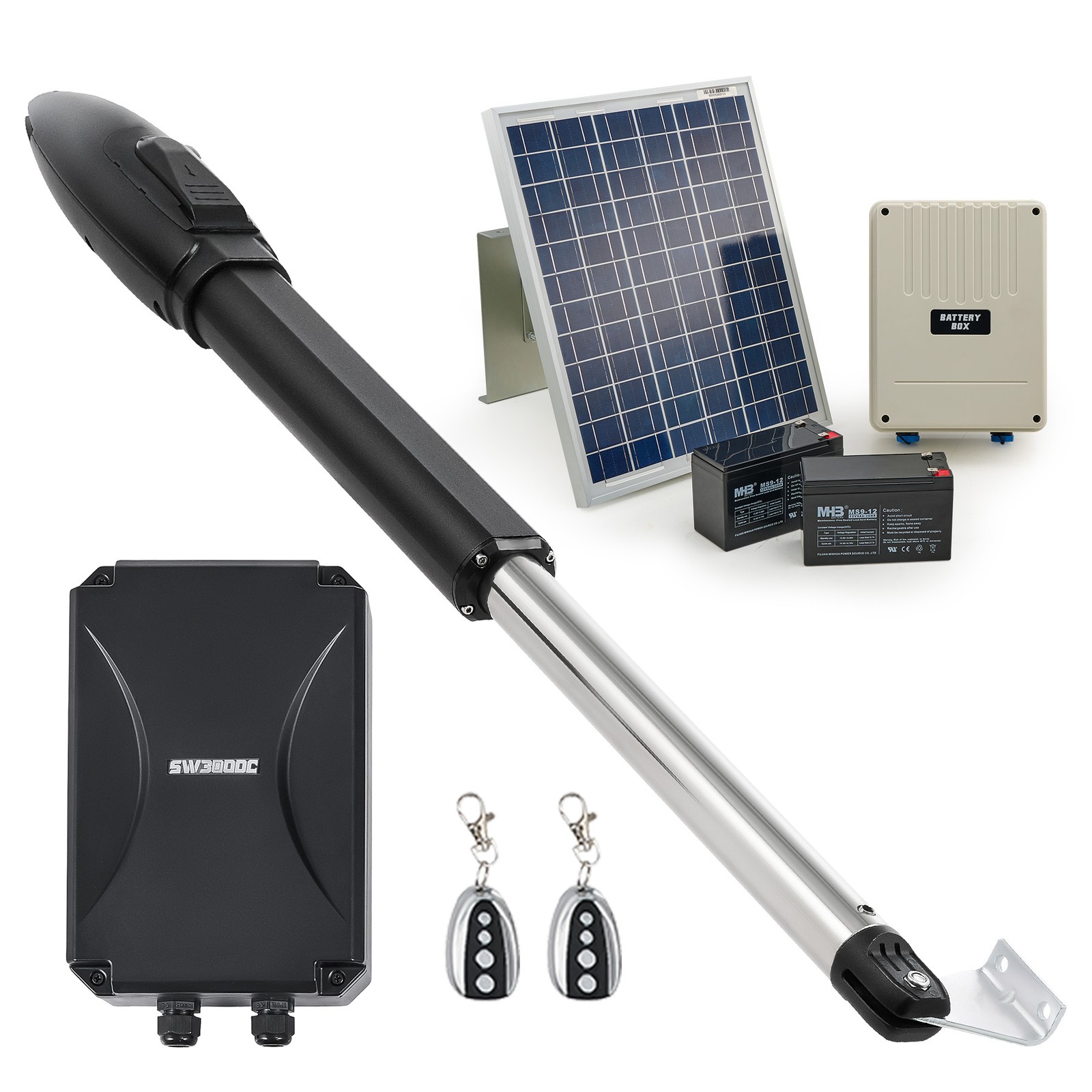 CO-Z Solar Powered Single Swing Gate Operator w 2 Remotes for 660lb Gates