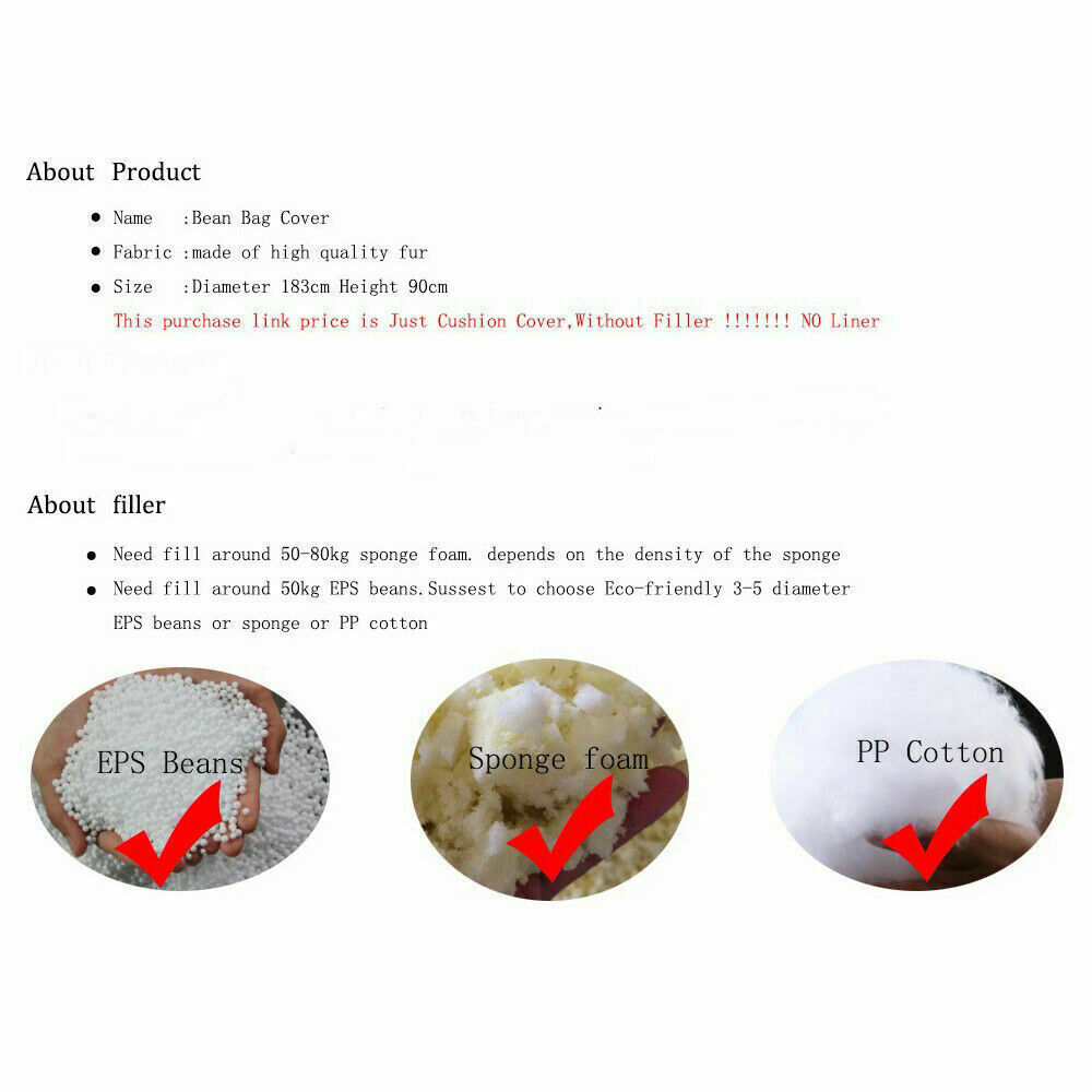 Microsuede 7FT Foam Giant Bean Bag Memory Living Room Chair Lazy Sofa Soft Cover