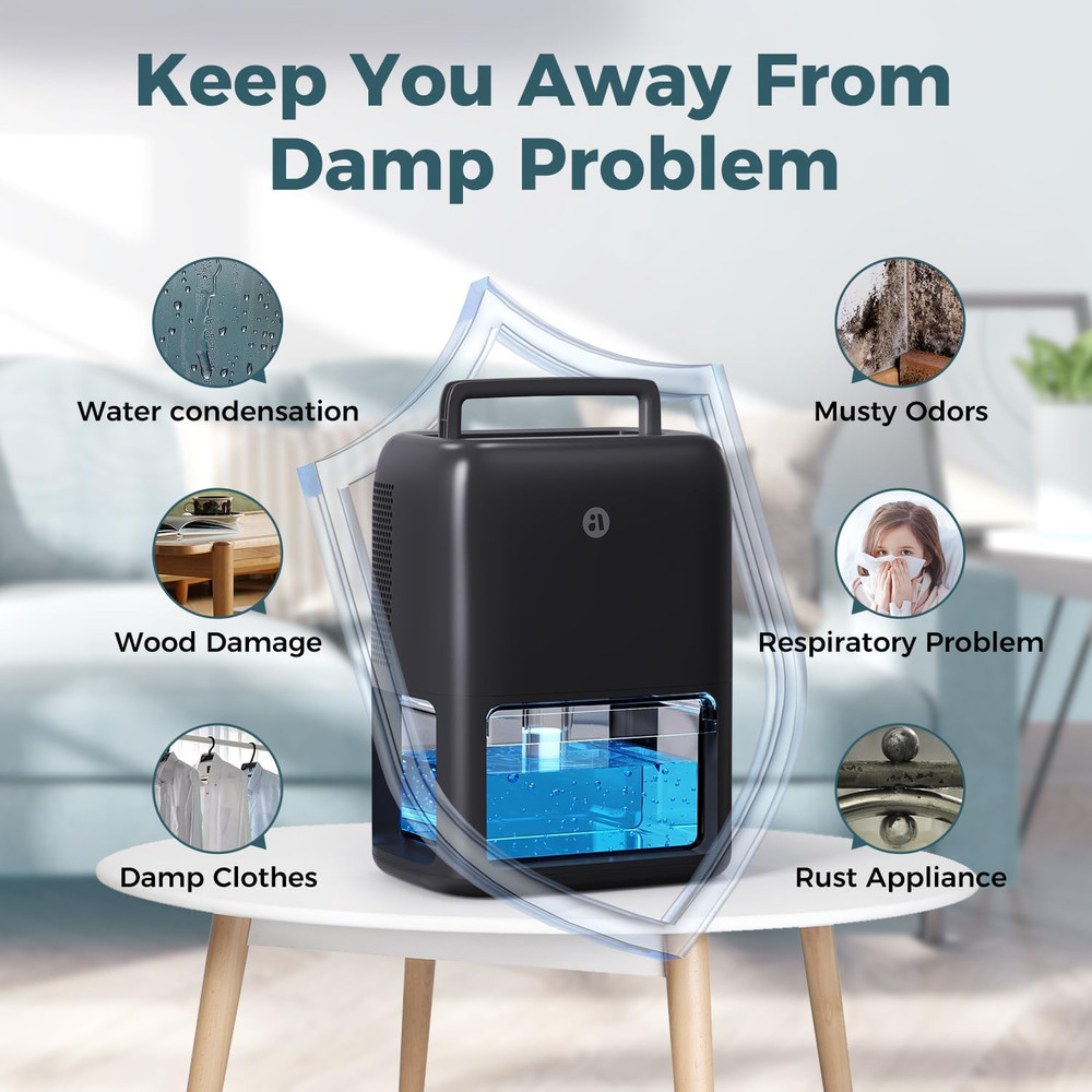 60 OZ Dehumidifiers for Home, Dual-Semiconductor Quiet Dehumidifier with Timer A