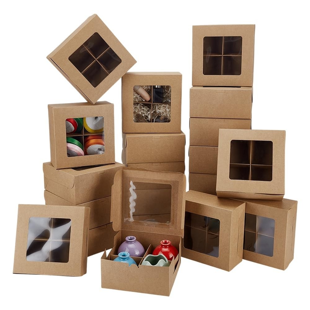 24 Pack Treat Boxes 4 Compartments Bakery Containers Peru Square Cookie Packi...