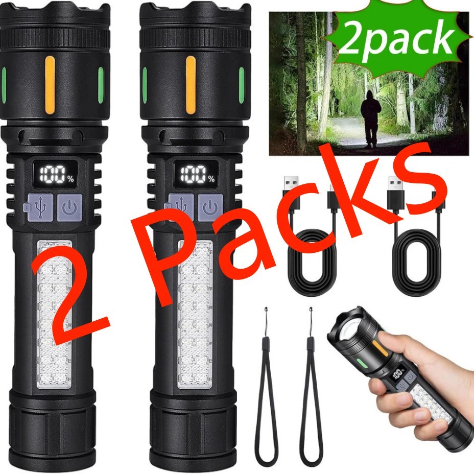 2*99000000 Lumens Super Bright LED Tactical Flashlight Rechargeable Work Light+
