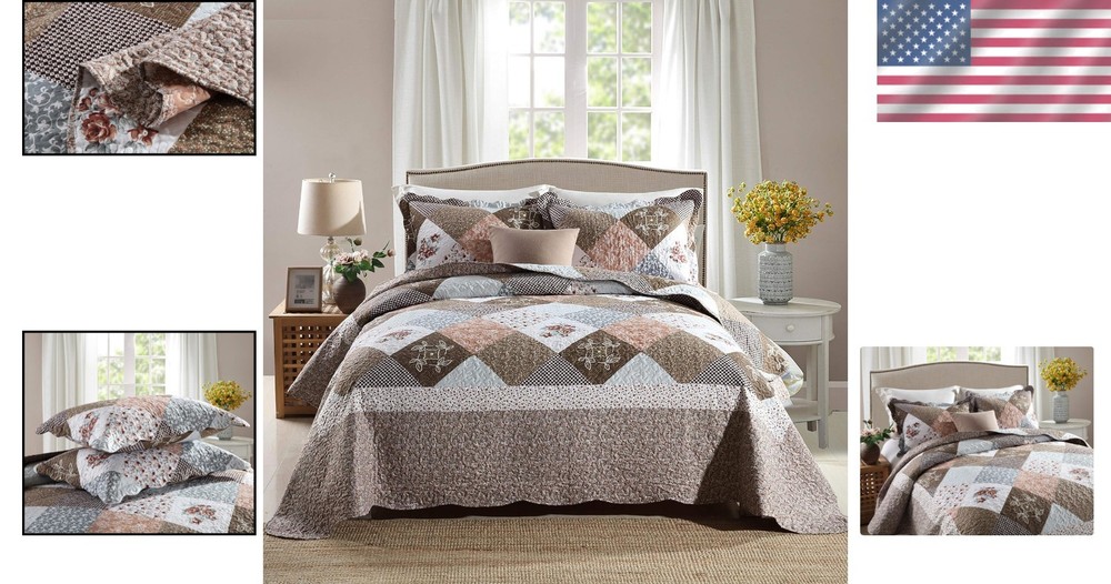 King Quilt Set with Shams - Soft Reversible Bedding