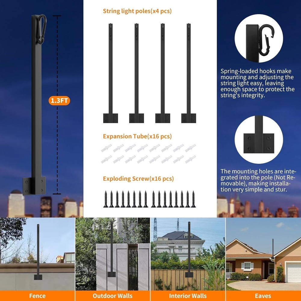 4 Pack Suspension Outdoor String Light Poles for outside String Lights Hanging
