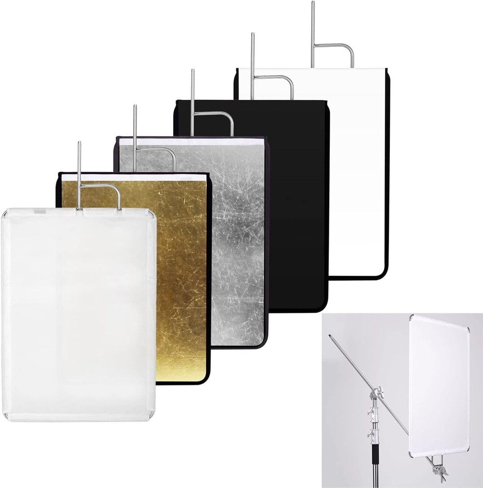 35"x47"/90x120cm Light Reflector Flag Panel Kit, 5-in-1 Diffusion Scrim Trans...