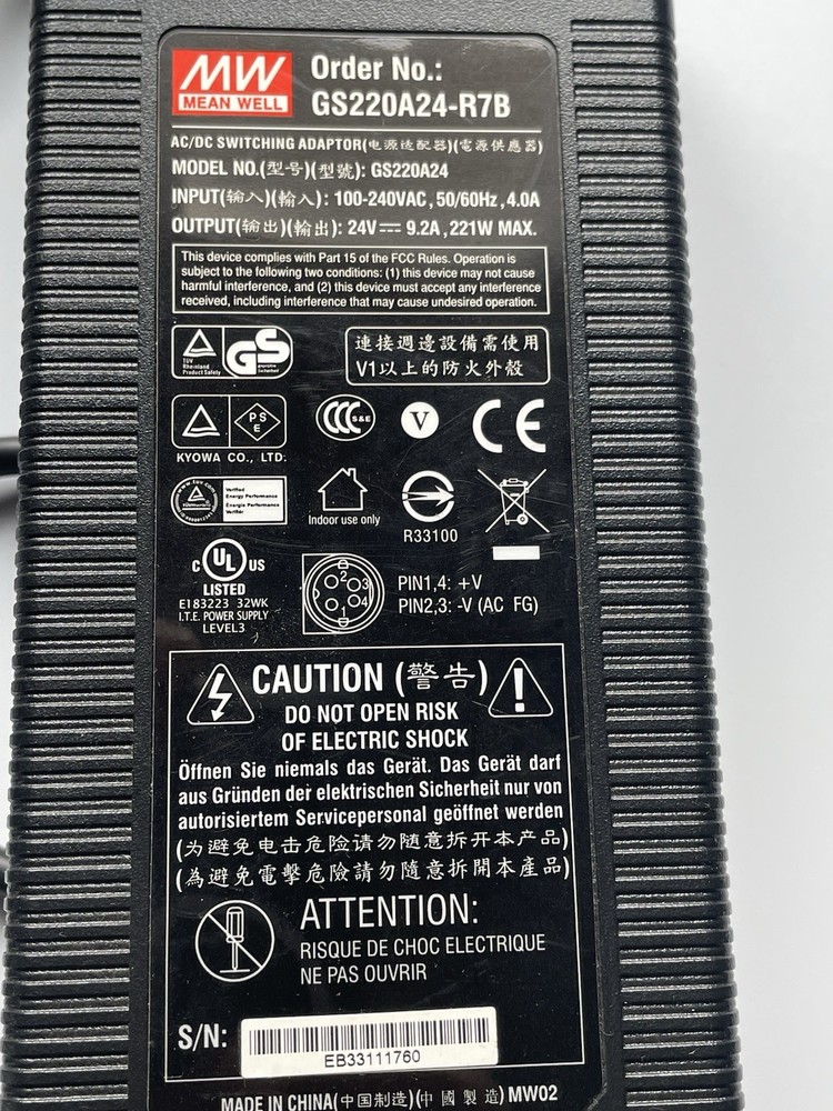 MakerBot Replicator 2 3D Printer Power Supply Charger Replacement Cord