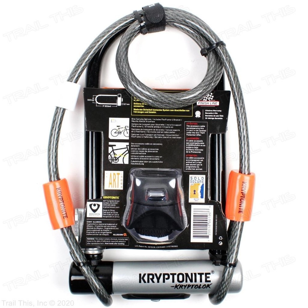 Kryptonite KryptoLok Bike U-Lock Cable Keyed 9 x 4" Lock 4' Cable