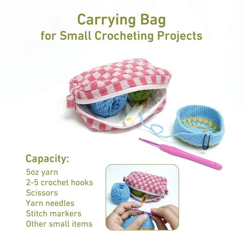 Crochet Hook Case Bag Combo 360 Rotating Holder Craft Table Project Organizer