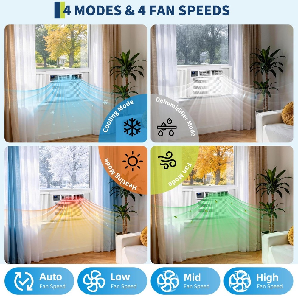 8000 BTU Window Air Conditioner with Heater Remote/App Control Cooling & Heating