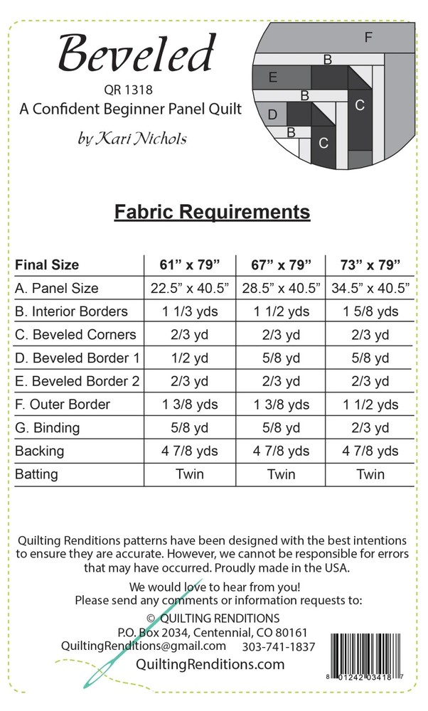 Beveled From Quilting Renditions Quits Pattern Twin Sizes