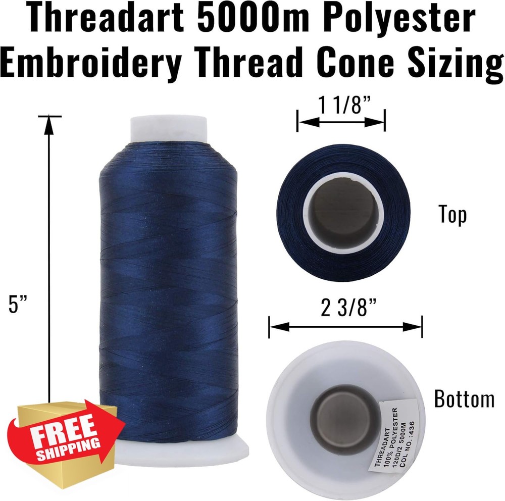 Threadart Polyester Embroidery Thread 5000M 40wt High Speed Commercial Christ...