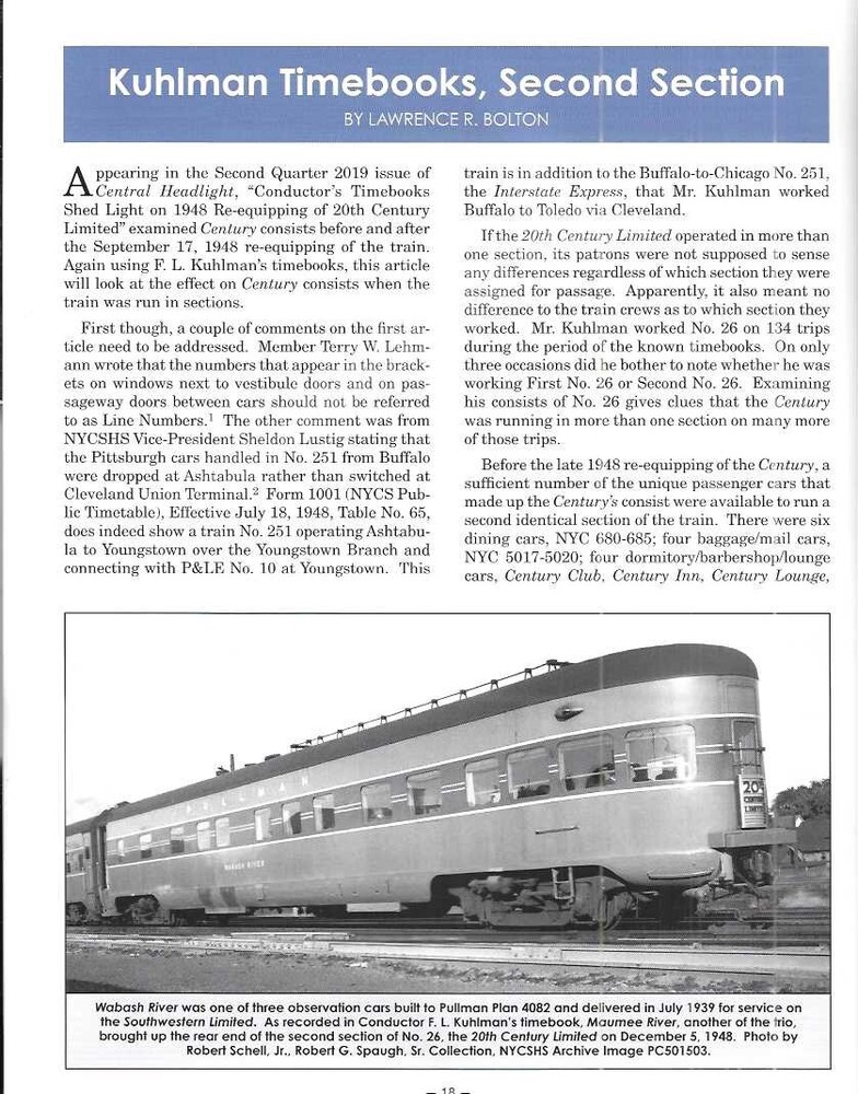 Central Headlight Magazine 3 2020 Streamlining Commodore Vanderbilt West Shore