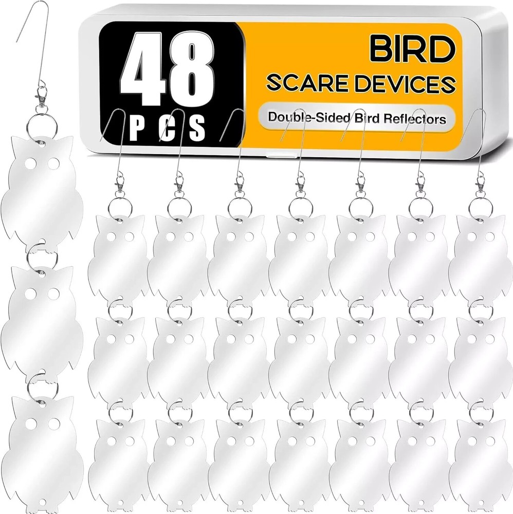 XPCARE 48PCS Bird Scare Devices - Owl Shape Reflective Discs - 48pack