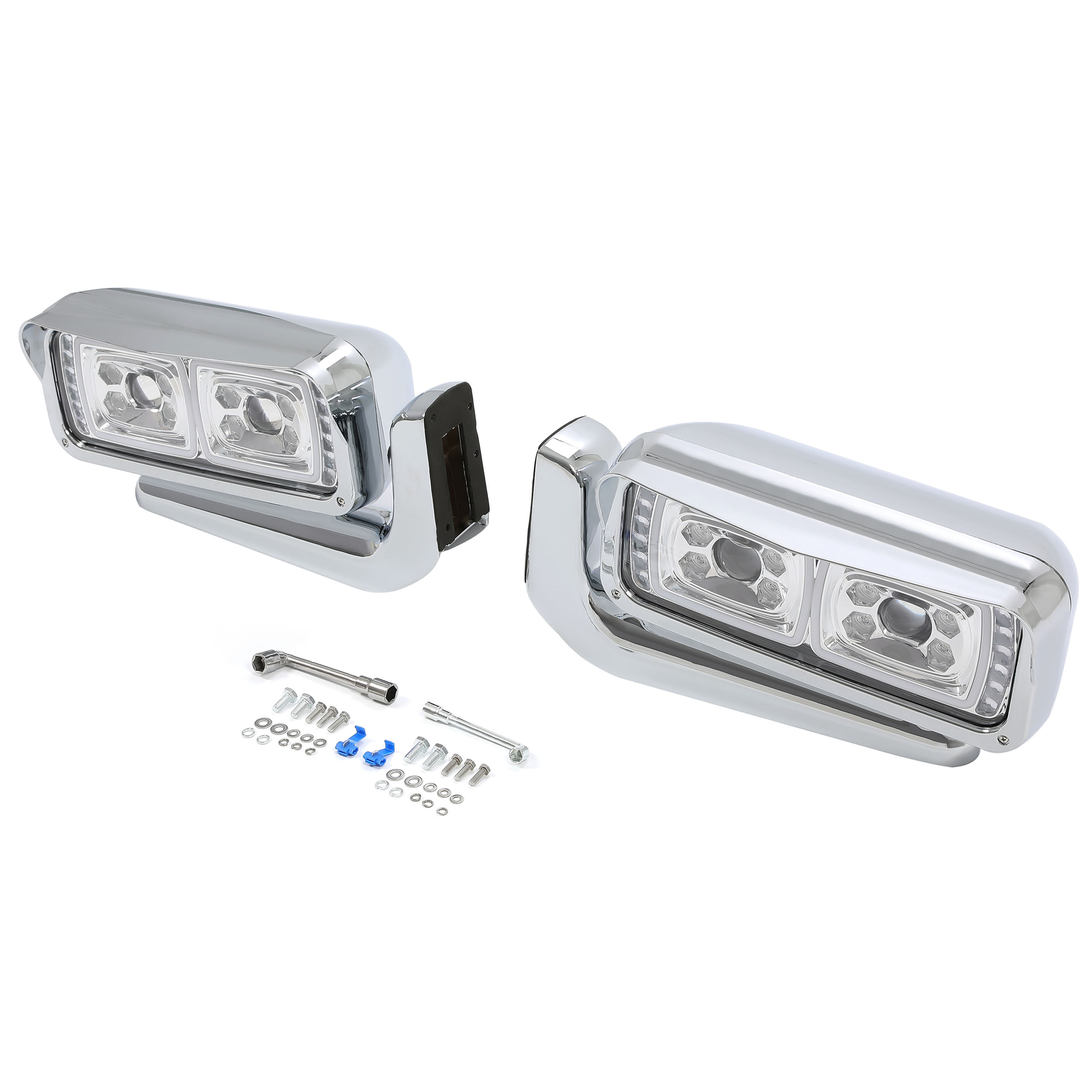 LED Signal Chrome Projector Headlights w/Mounting Arms For Peterbilt 359 379 389