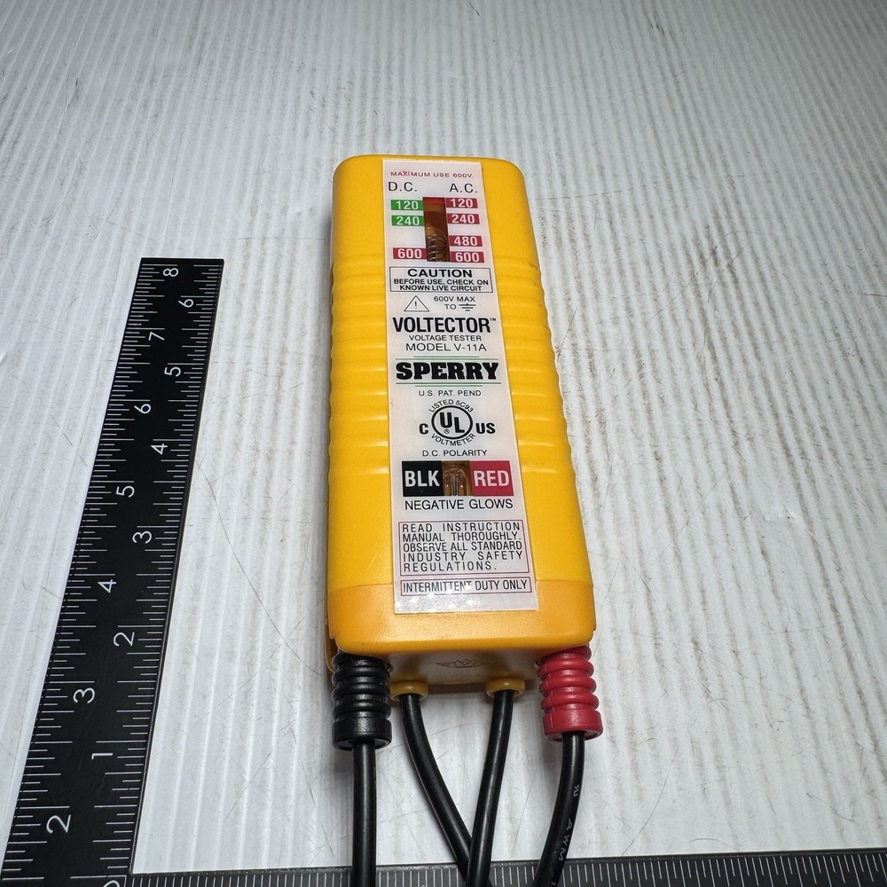Vintage Sperry Voltector V-11A Voltage Tester Yellow Handheld 600 Volt Max AC/DC