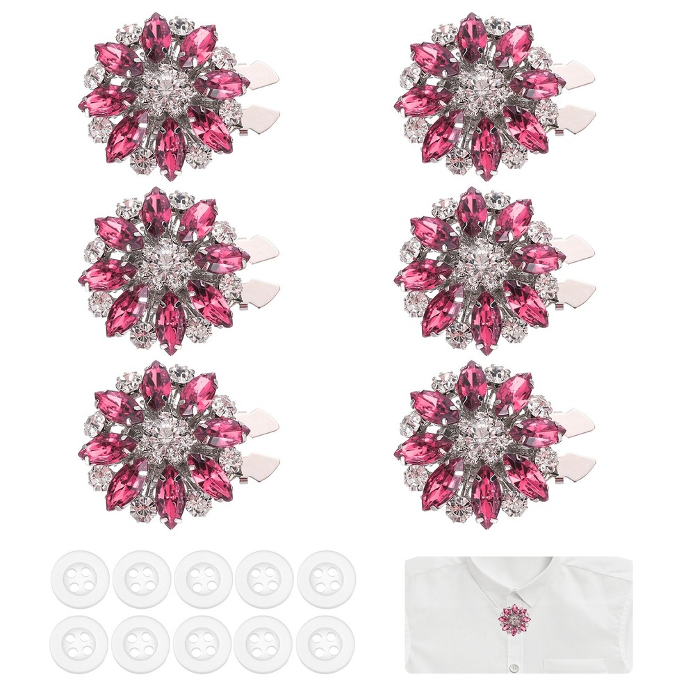 6 Pcs Rhinestone Button Covers, Marquise Buttons, Rose Red/Silver