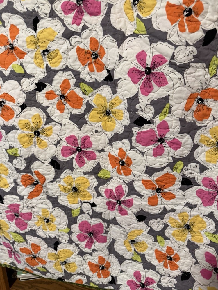 Patchwork Quilt Throw Blanket Handmade Signed Reversible Zigzag Floral 55”x39”