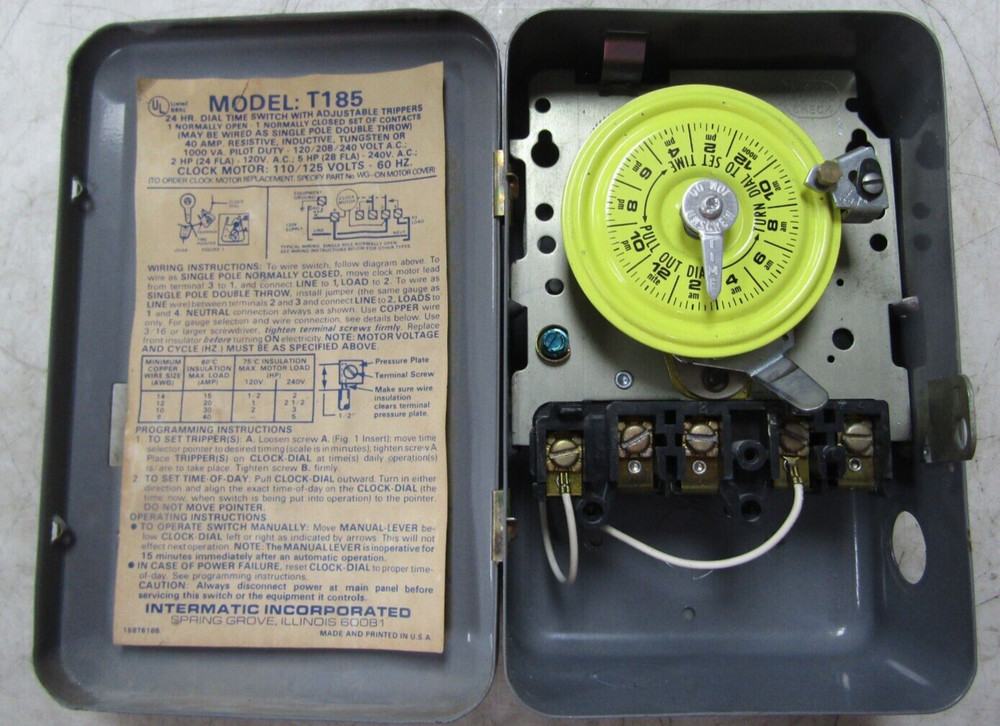💥INTERMATIC 40 AMP ELECTROMECHANICAL TIMER 120 VAC MODEL T185