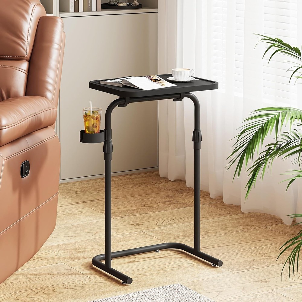 C Shaped End Table W/ Tiltable Surface Set of 2 Adjustable Height Side Table