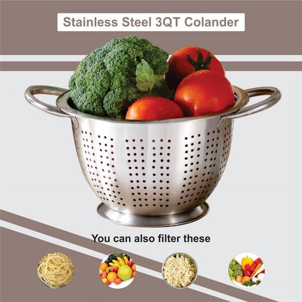 SS 3QT Multi-Use Colander for Straining, Draining & Rinsing Pasta,