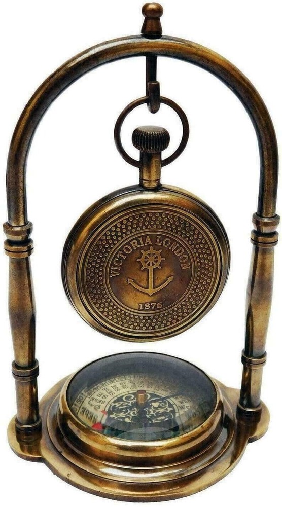 Nautical Table clock Vintage Antique Brass Desktop Clock with Compass Christmas