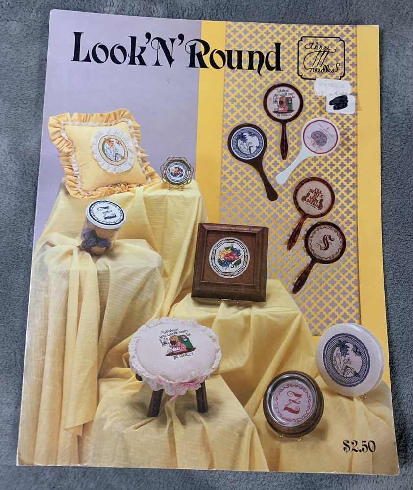 Three Needles Look'n Round Cross Stitch Pattern Leaflet Looking Vtg