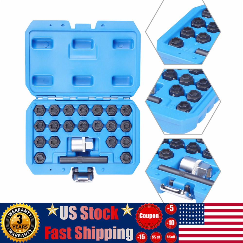 22pc Wheel Locking Lug Nut Master Key Set Lock Removal Tool For BMW Universal