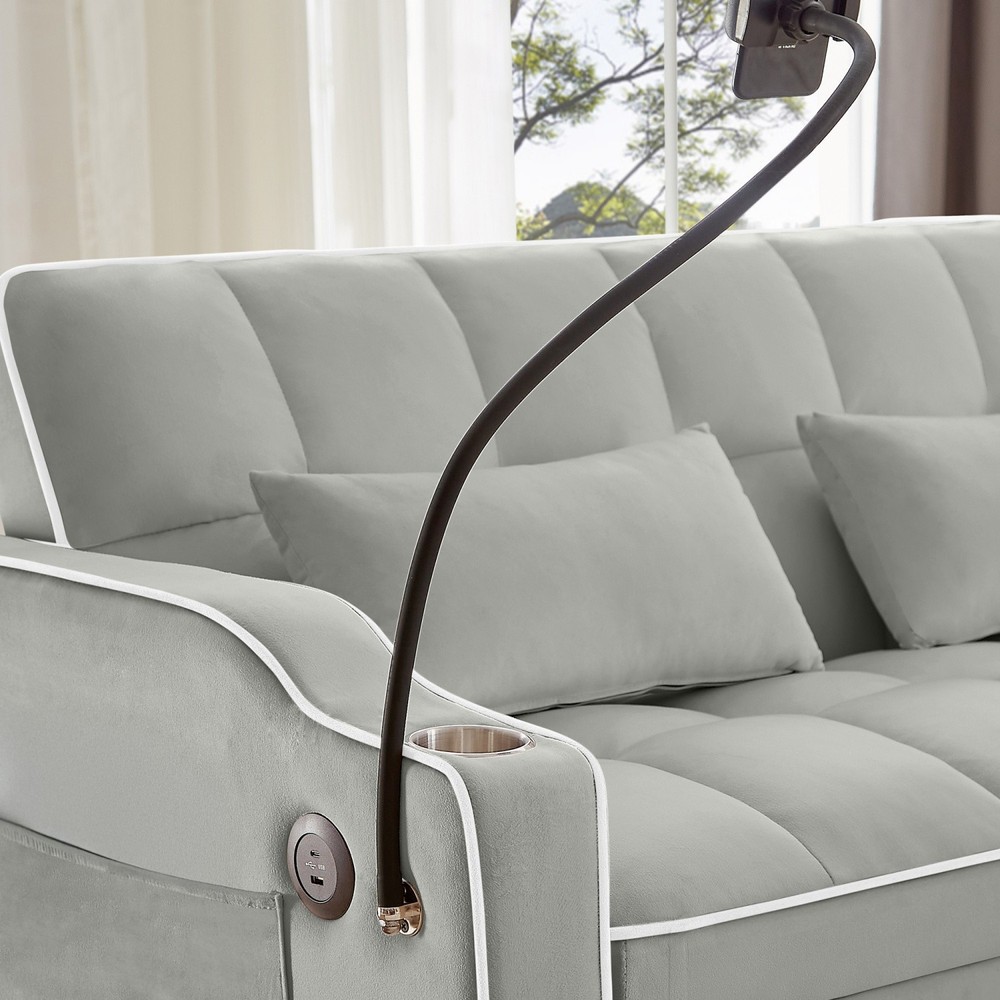 Convertible Velvet Sleeper Sofa Bed Loveseat Sofa with Pull-Out Bed & USB Ports