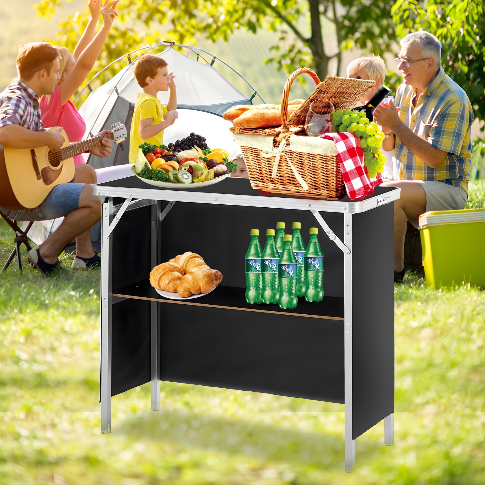 In/Outdoor Portable Folding Bar Table with Shelf Carry Bag for Party Picnic