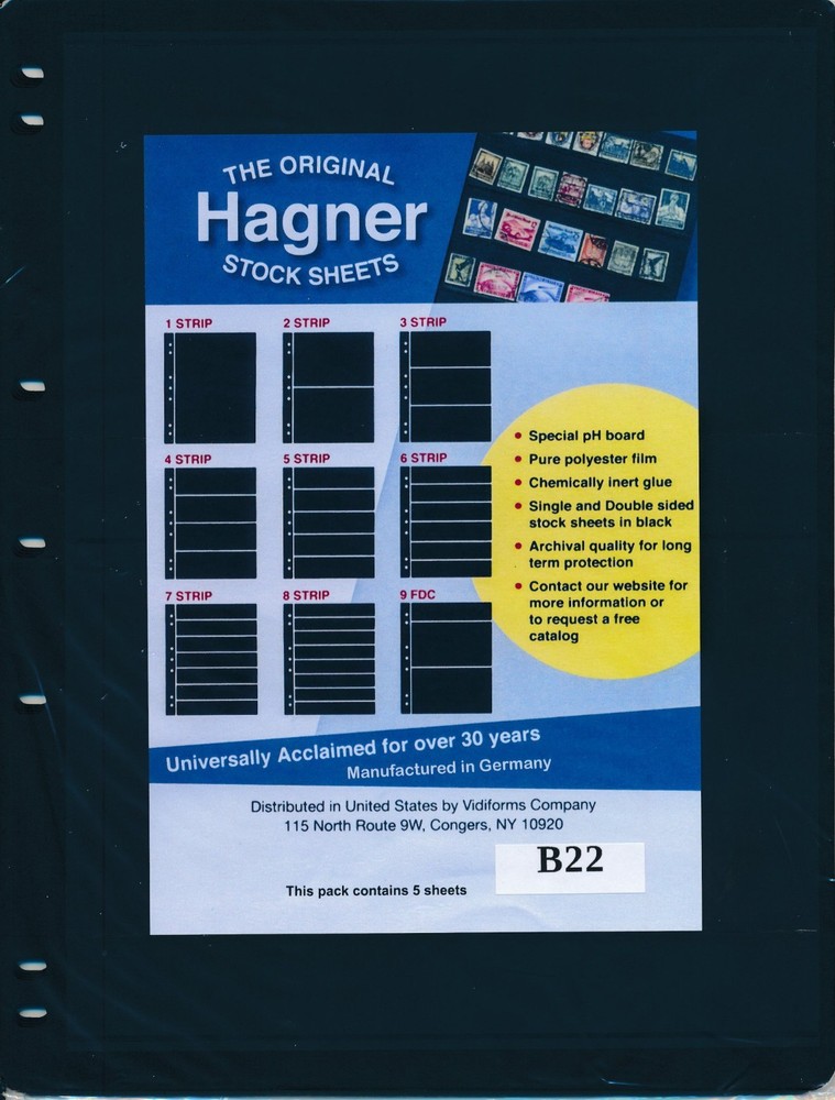 HAGNER 2 Pocket BLACK STOCK SHEETS - PACK OF 5 - 2 ROWS DOUBLE SIDED