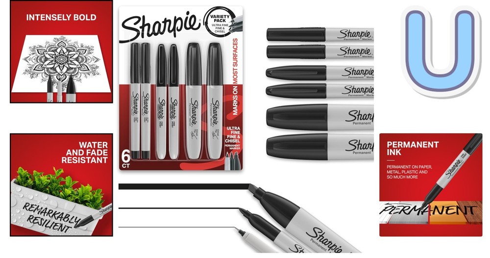 Complete 6 Count Permanent Marker Set: Ideal for Writing, Coloring & Crafting